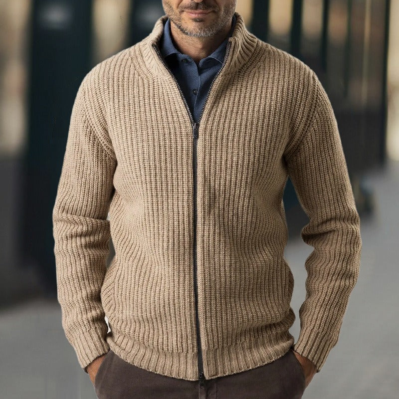 Cardigan da uomo a maglia grossa con zip e dolcevita - Benoît