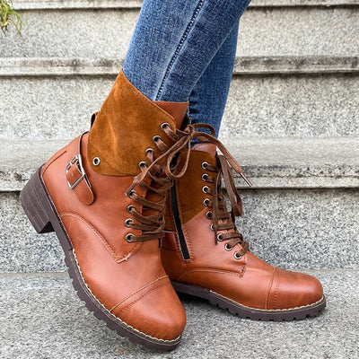 Stivali stringati da donna in pelle sintetica taglio medio stile robusto - Thalia