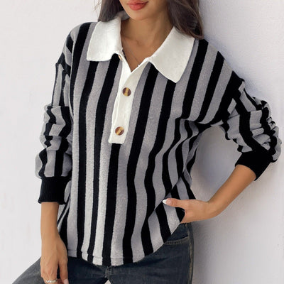 Maglia a collo alto a righe verticali da donna - Mirea