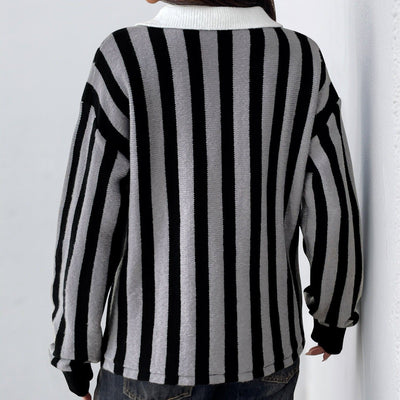 Maglia a collo alto a righe verticali da donna - Mirea