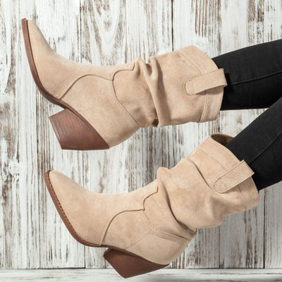 Stivali donna in camoscio sintetico con tacco medio stile western - Liora