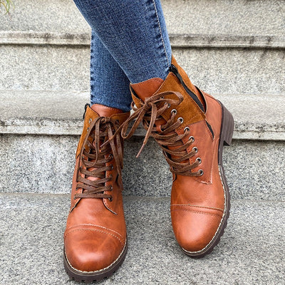 Stivali stringati da donna in pelle sintetica taglio medio stile robusto - Thalia