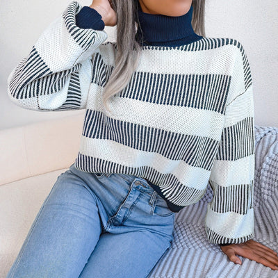 Maglia dolcevita da donna a righe larghe - Elsy