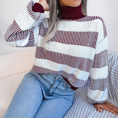 Maglia dolcevita da donna a righe larghe - Elsy