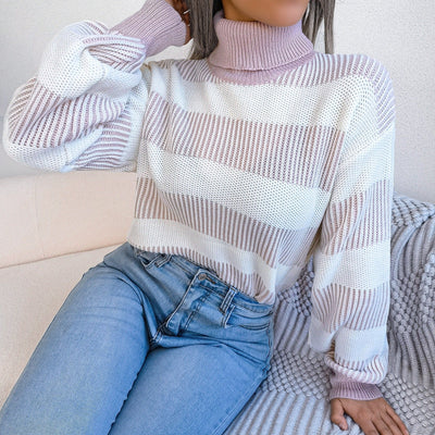 Maglia dolcevita da donna a righe larghe - Elsy