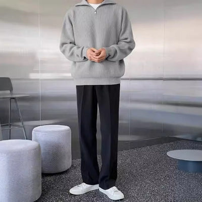 Maglione dolcevita con zip a coste da uomo - Nils
