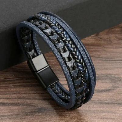 Bracciale da uomo in pelle vegana intrecciata con chiusura magnetica - Kael