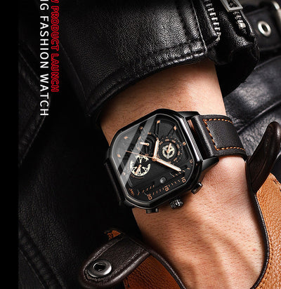 Orologio analogico da uomo con quadrante geometrico e cinturino in pelle - Falcom