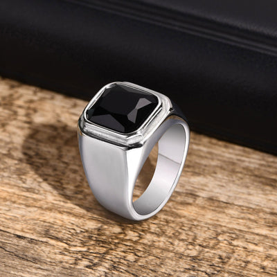 Anello quadrato con pietre nere - Aureus